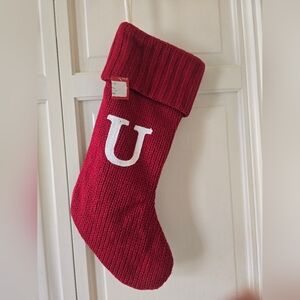 Red Knit Christmas Stocking with White Initial U